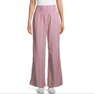 NWT No Boundaries Red Striped Smocked Waist Wide Leg Linen Pants